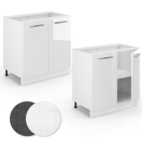 Meuble Bas Sous-évier Fame-line 45395 Blanc Haute Brillance 80cm Avec Étagère, Pt Marbre