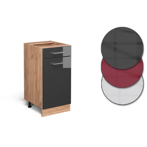 Meuble Bas De Cuisine R-Line Vicco - 40x81,6x60 Cm, Rouge/anthracite, Plan Marbre, Modulable
