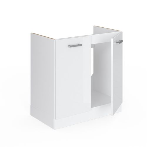 Meuble Bas Sous-évier R-line 46857 Blanc Haute Brillance 80cm , Pt Chêne