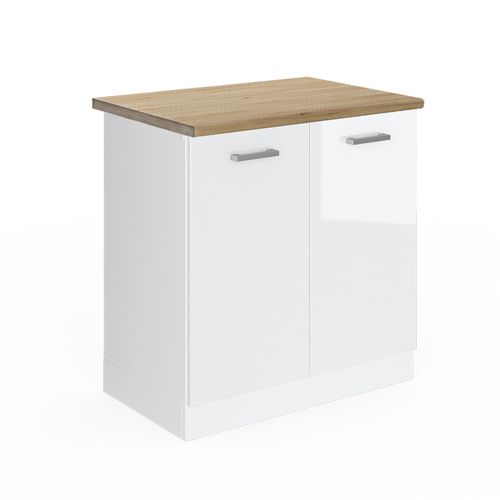 Meuble Bas Sous-évier R-line 46857 Blanc Haute Brillance 80cm , Pt Chêne