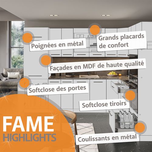Meuble Cuisine Fame-line 46911 Chêne De Force Doré 80cm Avec 3 Tiroirs, Pt Anthracite