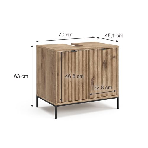 Meuble Sous Vasque Eliza, Chêne Viking, 60x63cm Avec 2 Portes