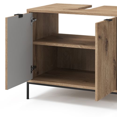 Meuble Sous Vasque Eliza, Chêne Viking, 60x63cm Avec 2 Portes