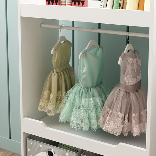 Armoire Pour Enfants Conny 49329 Blanc 67x110cm Avec Barre De Suspension Et Boutons En Bois