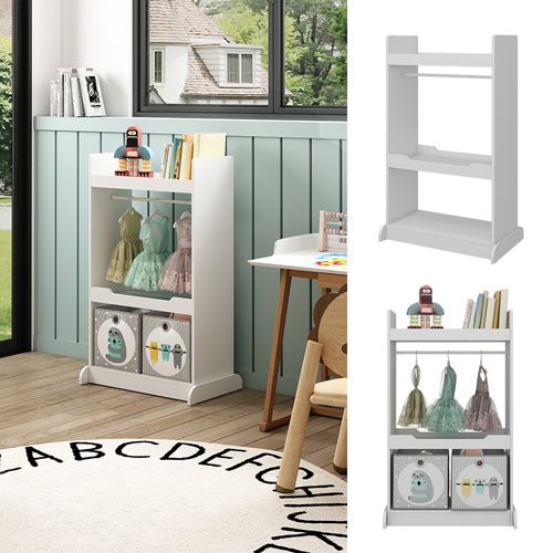 Armoire Pour Enfants Conny 49329 Blanc 67x110cm Avec Barre De Suspension Et Boutons En Bois