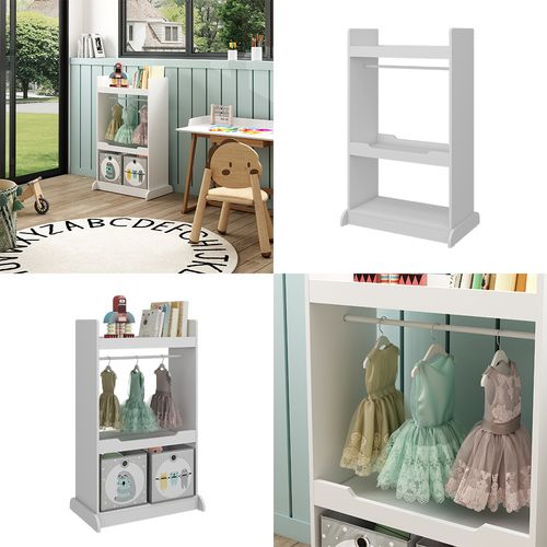 Armoire Pour Enfants Conny 49329 Blanc 67x110cm Avec Barre De Suspension Et Boutons En Bois