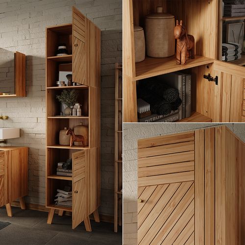 Armoire De Salle De Bain Lucie 50119 Bambou 40x177cm Avec 2 Portes