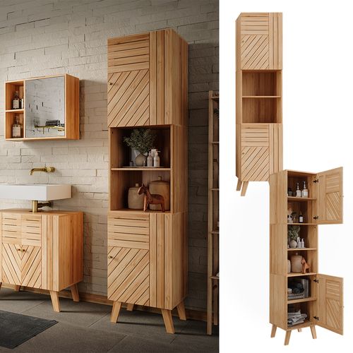 Armoire De Salle De Bain Lucie 50119 Bambou 40x177cm Avec 2 Portes
