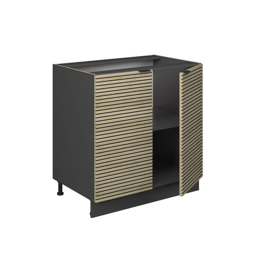 Vicco Meuble Cuisine Fame-Line, Noir Rayé, 80cm , PT Marbre