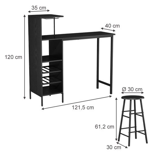 Ebern Designs Petit ensemble de tables de bar carrées avec 2 tabourets - panneau de fibres à