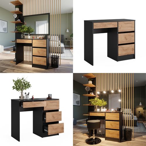 Coiffeuse Sherry 52022 Anthracite/chêne Doré 90x75cm Sans Miroir