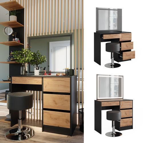 Ensemble coiffeuse Vicco Sherry avec tabouret - 158,2 cm, miroir LED et tabouret, Wit