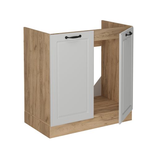 Meuble Bas Sous-Évier R-Line 80 Cm - Blanc Campagne/Anthracite, Sans Plan De Travail - Modulable, Pieds Réglables - 3