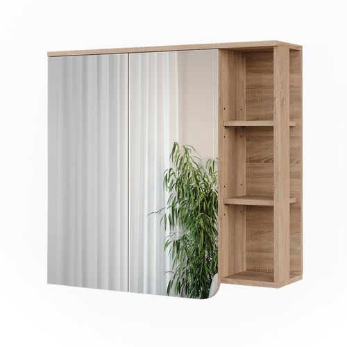 Armoire De Salle De Bain Karen – 50 X 75 Cm Avec Porte Et étagères Ouvertes – Rangement Moderne Pour Produits De Bain (Sonoma/Bleu-Gris)