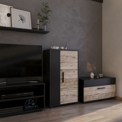 Commode Berno 55450 Noir/chêne Sable 50.1x87.3cm Avec 2 Compartiments