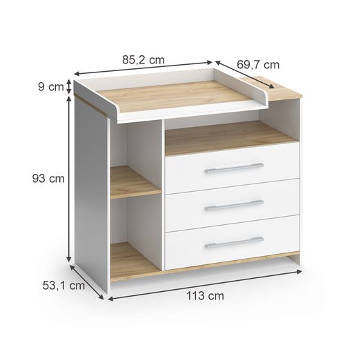 Commode à Langer Oskar 55591 Chêne Blanc/force De Lor 113x93cm Avec 3 ...