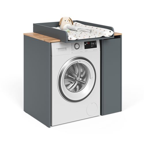 Armoire Lave-linge Viktor 56190 Anthracite/chêne Doré 93.6x88.2cm 2 Pièces Avec Matelas à Langer