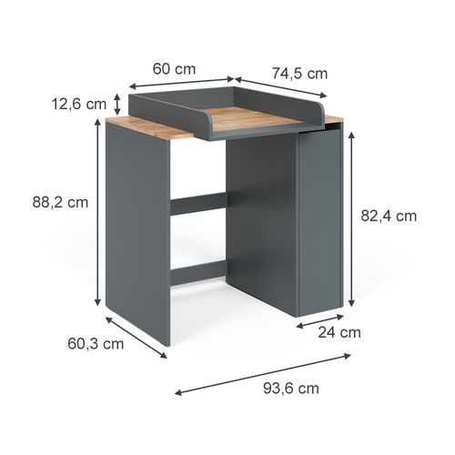 Armoire Lave-linge Viktor 56190 Anthracite/chêne Doré 93.6x88.2cm 2 Pièces Avec Matelas à Langer