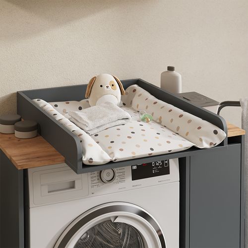 Armoire Lave-linge Viktor 56190 Anthracite/chêne Doré 93.6x88.2cm 2 Pièces Avec Matelas à Langer