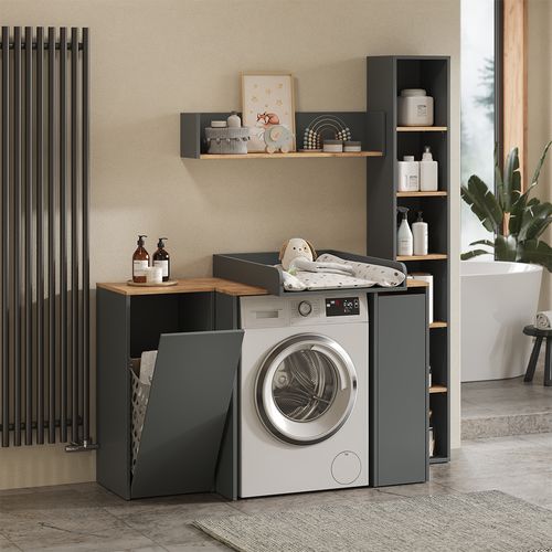Armoire Lave-linge Viktor 56190 Anthracite/chêne Doré 93.6x88.2cm 2 Pièces Avec Matelas à Langer