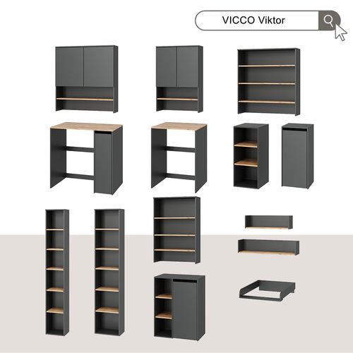 Armoire Lave-linge Viktor 56190 Anthracite/chêne Doré 93.6x88.2cm 2 Pièces Avec Matelas à Langer