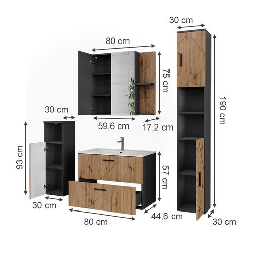 Vicco Ensemble de meubles de salle de bain Irma, Anthracite pointillé/Chêne doré