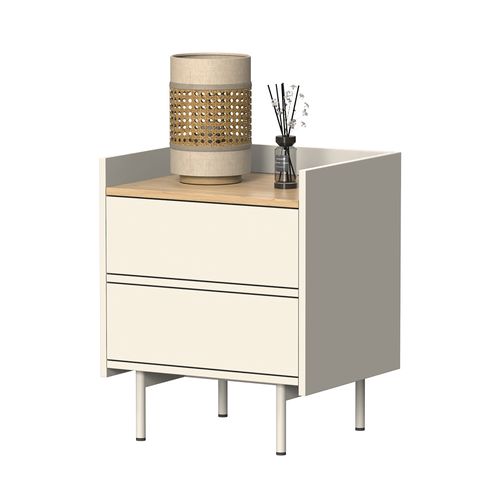 Table De Chevet Velina 56423 Crème 48x58cm Avec 2 Tiroirs