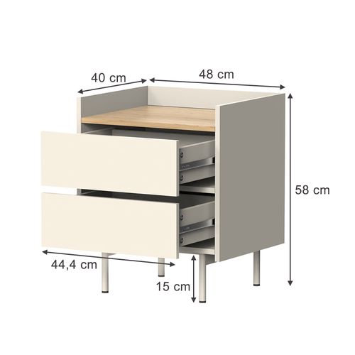 Table De Chevet Velina 56423 Crème 48x58cm Avec 2 Tiroirs