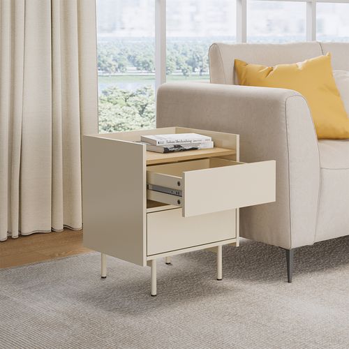 Table De Chevet Velina 56423 Crème 48x58cm Avec 2 Tiroirs