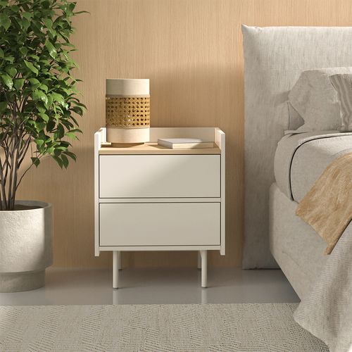 Table De Chevet Velina 56423 Crème 48x58cm Avec 2 Tiroirs