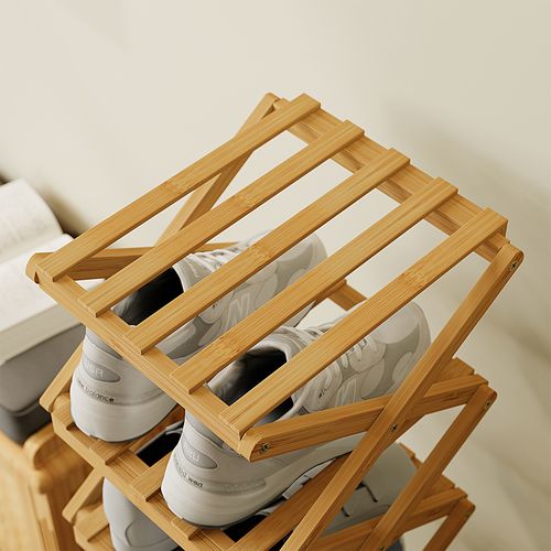 Meuble Chaussure d'Entrée en Bambou: Rangement Chaussure avec Étagères Armoire à Chaussures avec Tiroir Design -Meuble de Rangement Polyvalent avec 4 Portes,pour Couloir Salon
