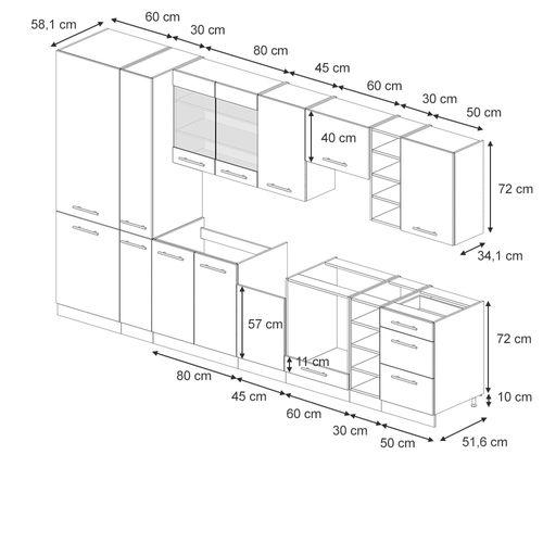 Cuisine Fame-line 57126 Gris Foncé 355cm Sans Pt