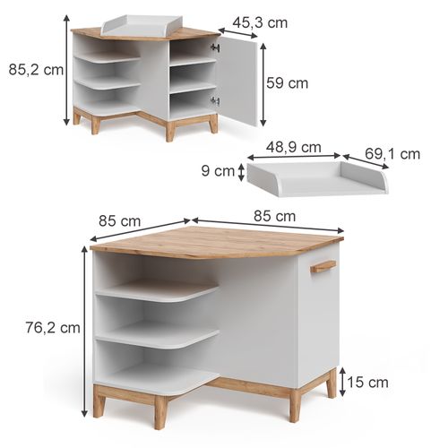 Table à Langer Malia 58361 Blanc/artisan 85x85.2cm Avec Porte