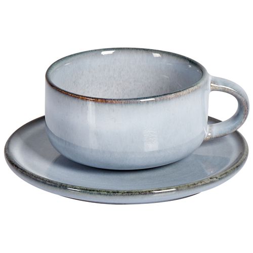 Set De 4 Tasses Avec Soucoupes Juniper Grès Bleu Clair