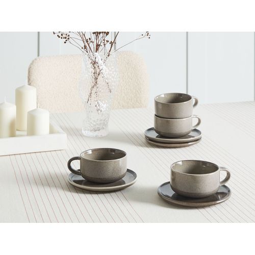 Set De 4 Tasses Avec Soucoupes Costmary Grès Gris