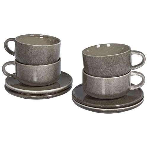 Set De 4 Tasses Avec Soucoupes Costmary Grès Gris