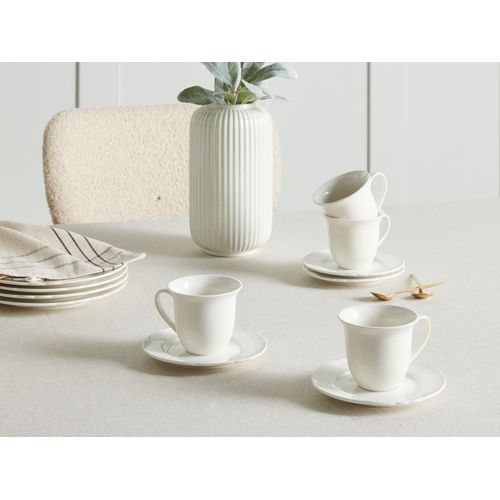 Set De 4 Tasses Avec Soucoupes Elderberry Porcelaine Blanc