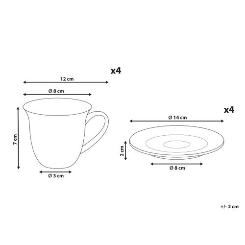 Set De 4 Tasses Avec Soucoupes Elderberry Porcelaine Blanc