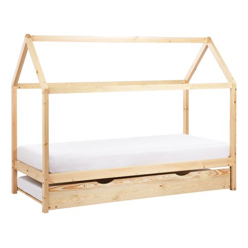 Lit Gigogne Enfant Bois De Pin Crillon 90 X 200 Cm Marron Clair