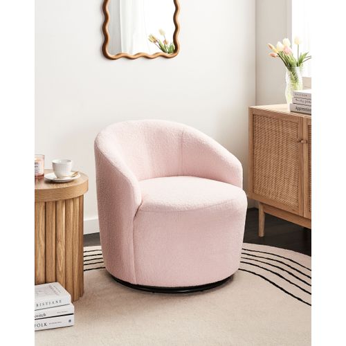 Fauteuil Pivotant Davik Bouclé Rose Pastel