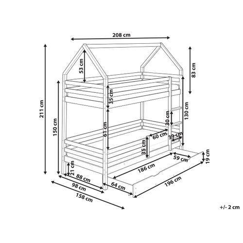 Lit Superposé Maison Bois De Pin Girgols 90 X 200 Cm Avec Rangement Marron Clair