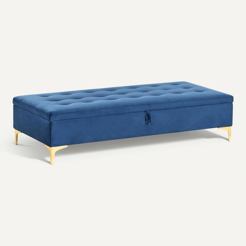 Pouf De Rangement Aberdeen Velours Bleu Marine