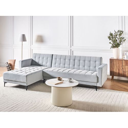 Canapé-lit D'angle Modulable 4 Places Aberdeen Velours Gris Clair Côté Droit