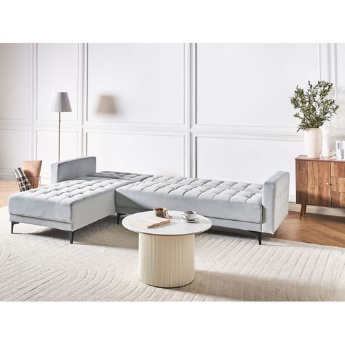 Canapé-lit D'angle Modulable 4 Places Aberdeen Velours Gris Clair Côté Droit