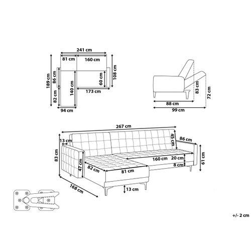 Canapé-lit D'angle Modulable 4 Places Aberdeen Velours Gris Clair Côté Droit