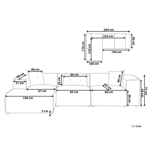 Canapé D'angle 3 Places Dolva Velours Côtelé Beige Côté Droit