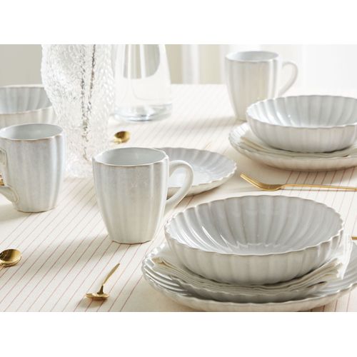 Lot De 8 Assiettes Creuses Nettle Grès Blanc Cassé