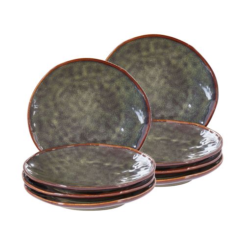 Lot De 8 Assiettes à Dessert Thyme Grès Vert Foncé
