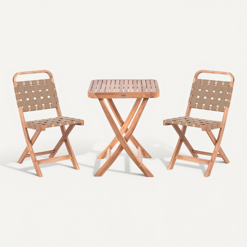 Ensemble Bistrot Pliant Calciano Bois D'acacia Certifié Marron