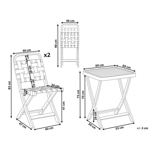 Ensemble Bistrot Pliant Calciano Bois D'acacia Certifié Marron